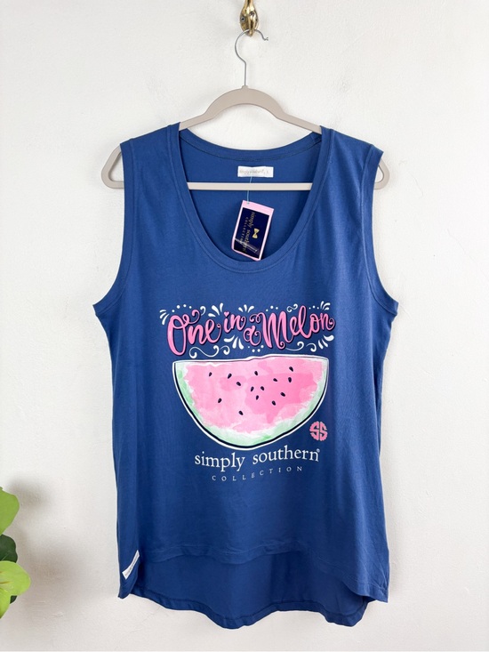 Simply Southern Tops - NWT Simply Southern Blue Graphic Sleeveless Tank Top Sz L